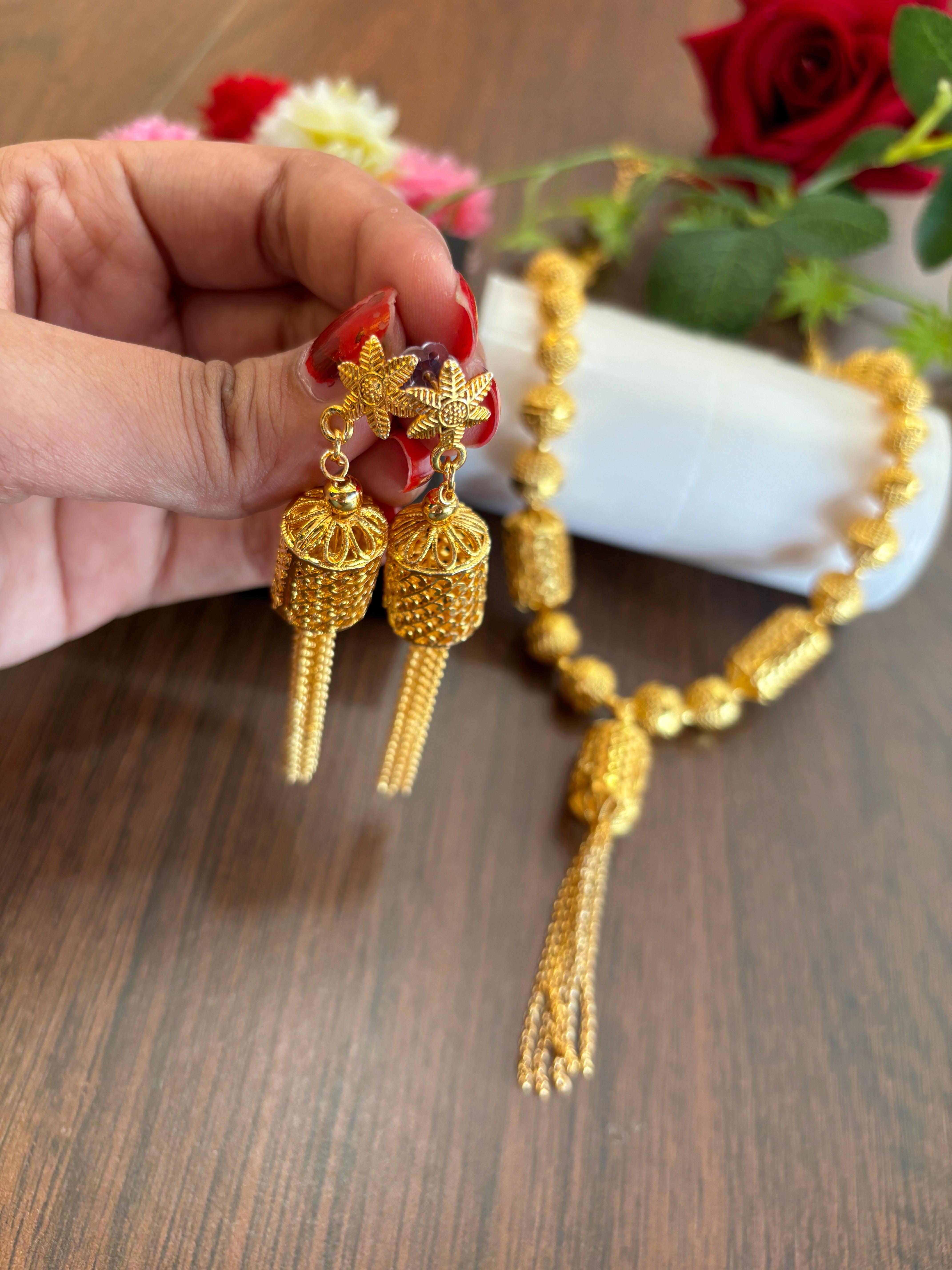 Traditional Dholak Design- Gold Plated Set