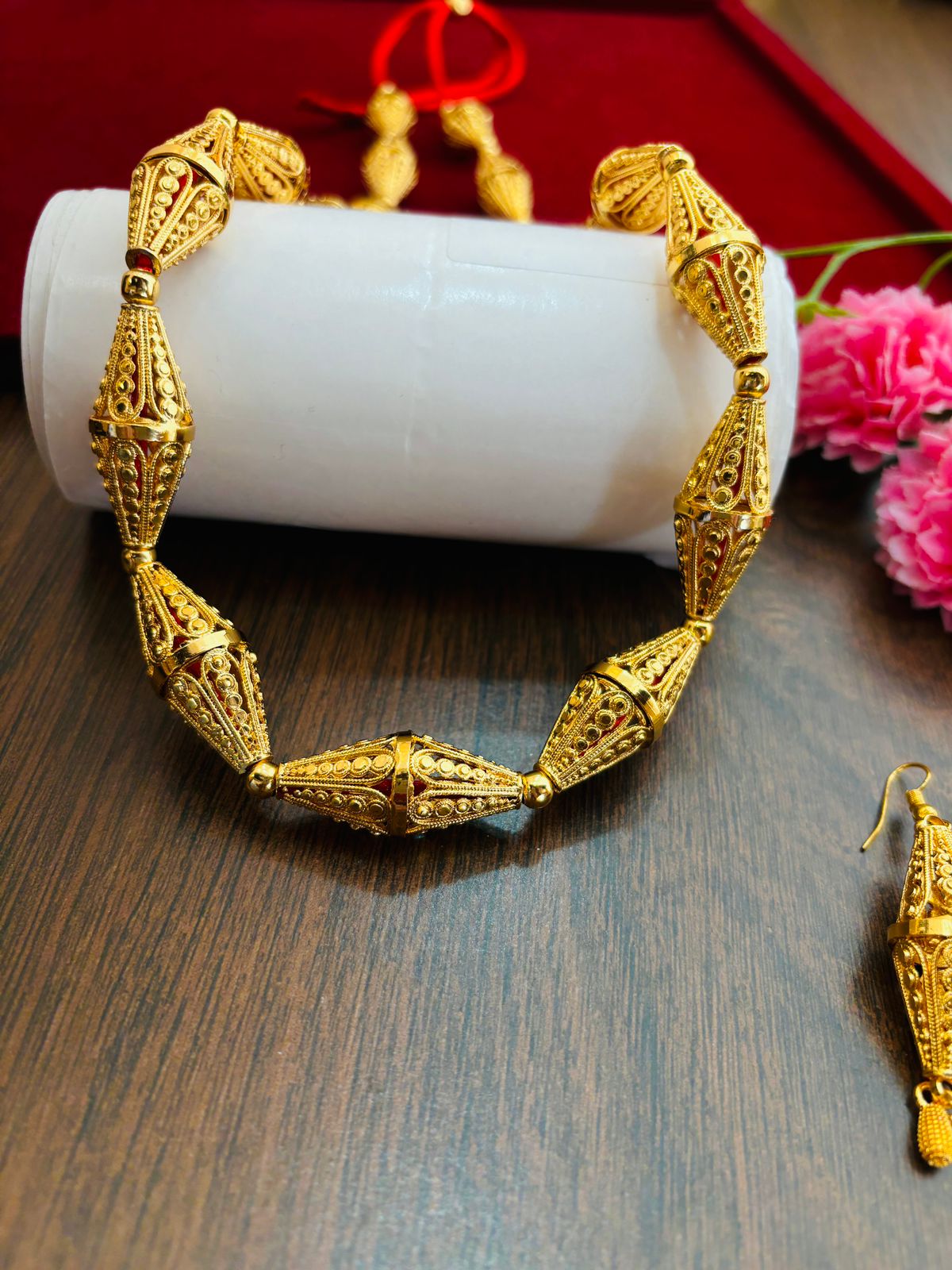 Traditional Dholak Design Gold Plated Set