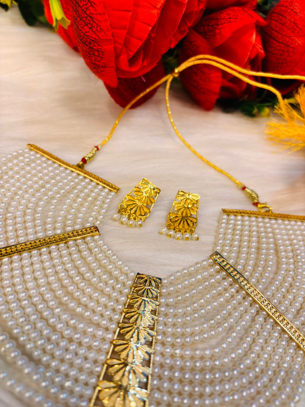 Multi Layered Pearl (Gold Plated Necklace Set)