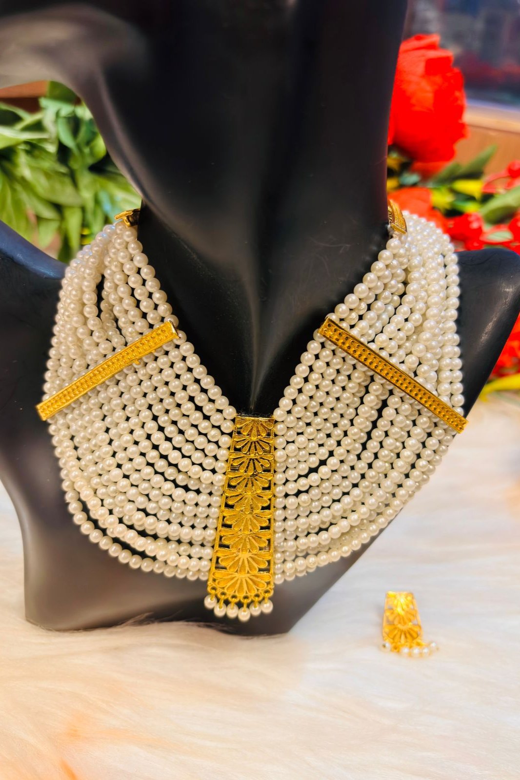 Multi Layered Pearl (Gold Plated Necklace Set)