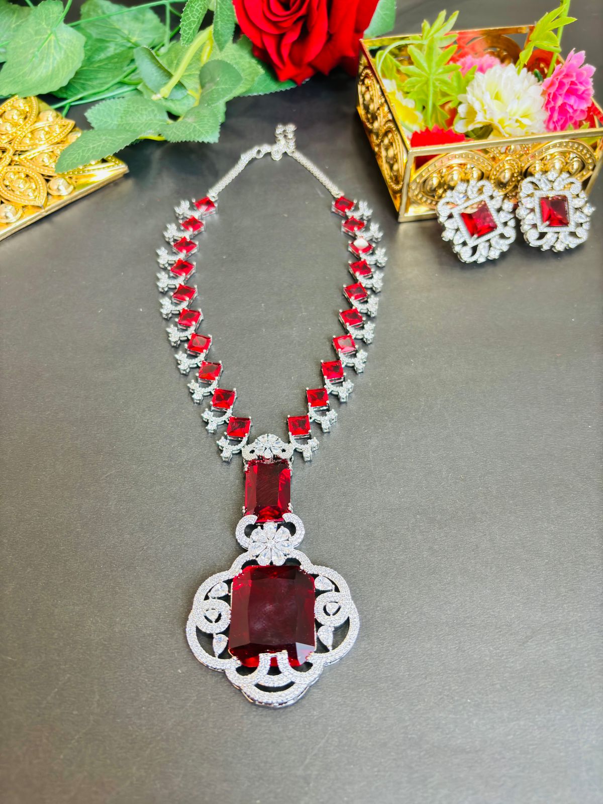 As Red As Wine- Fancy Long Necklace Set