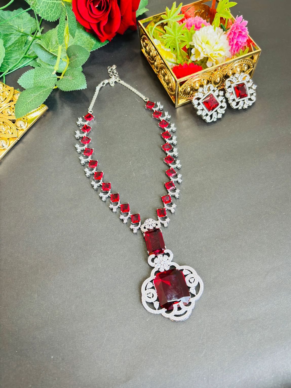 As Red As Wine- Fancy Long Necklace Set