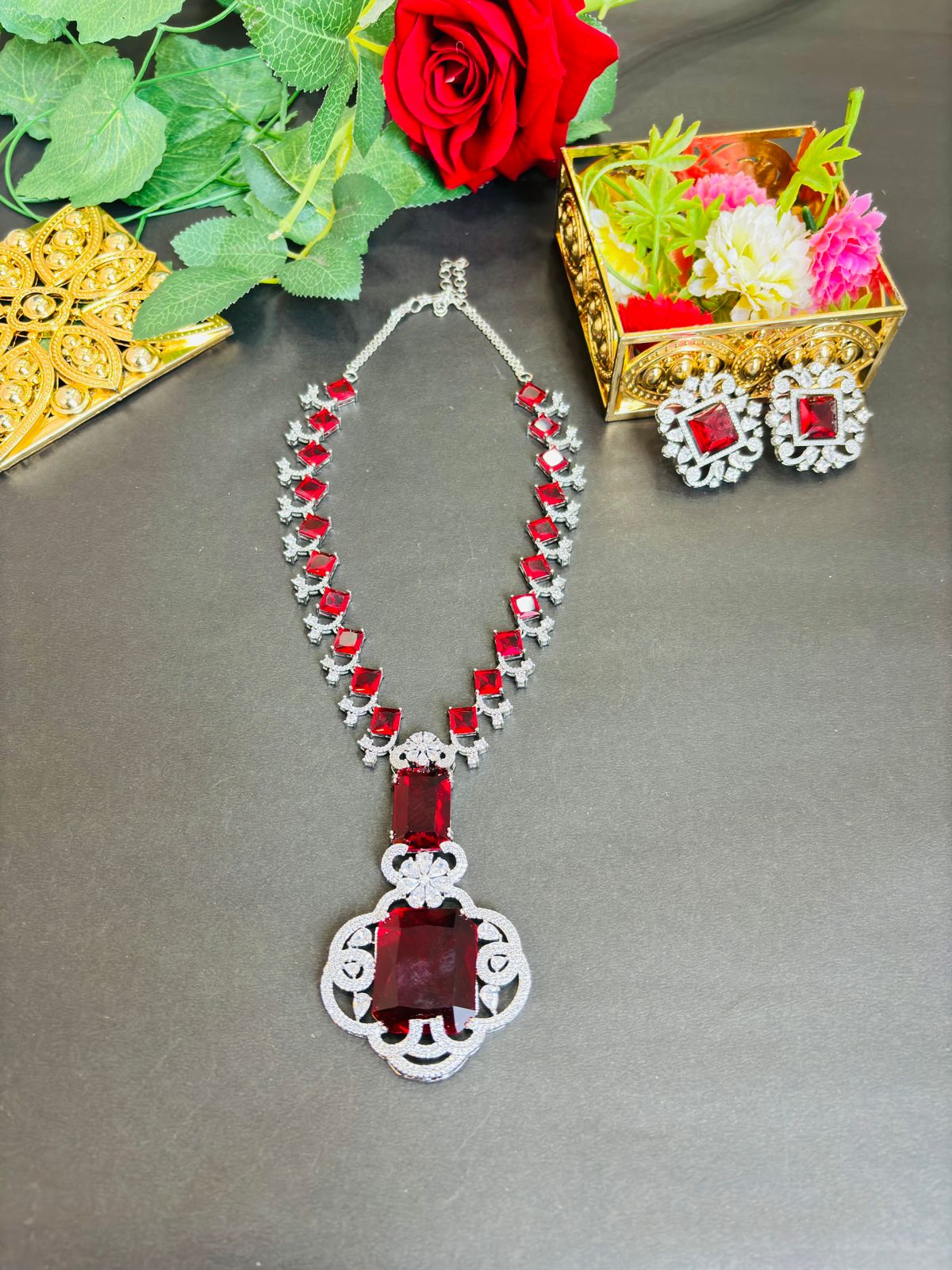 As Red As Wine- Fancy Long Necklace Set