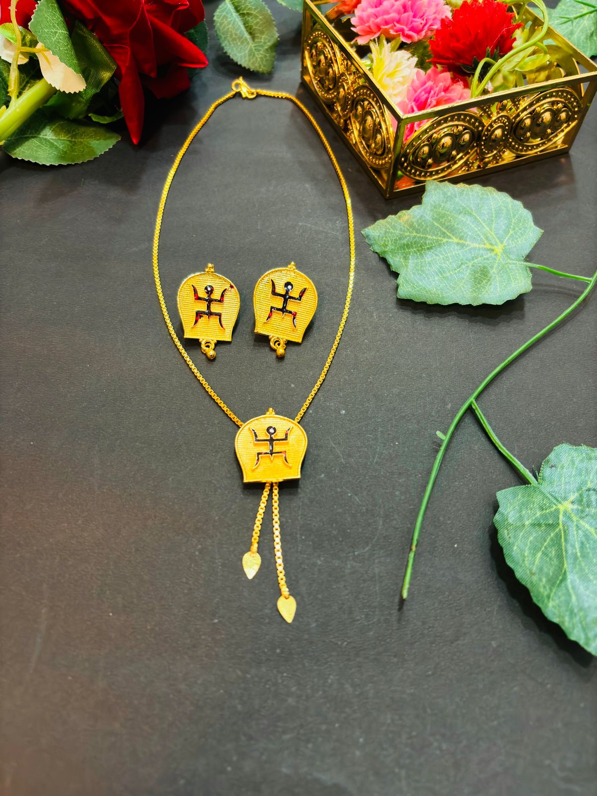 Swastik- Gold Plated Necklace Set