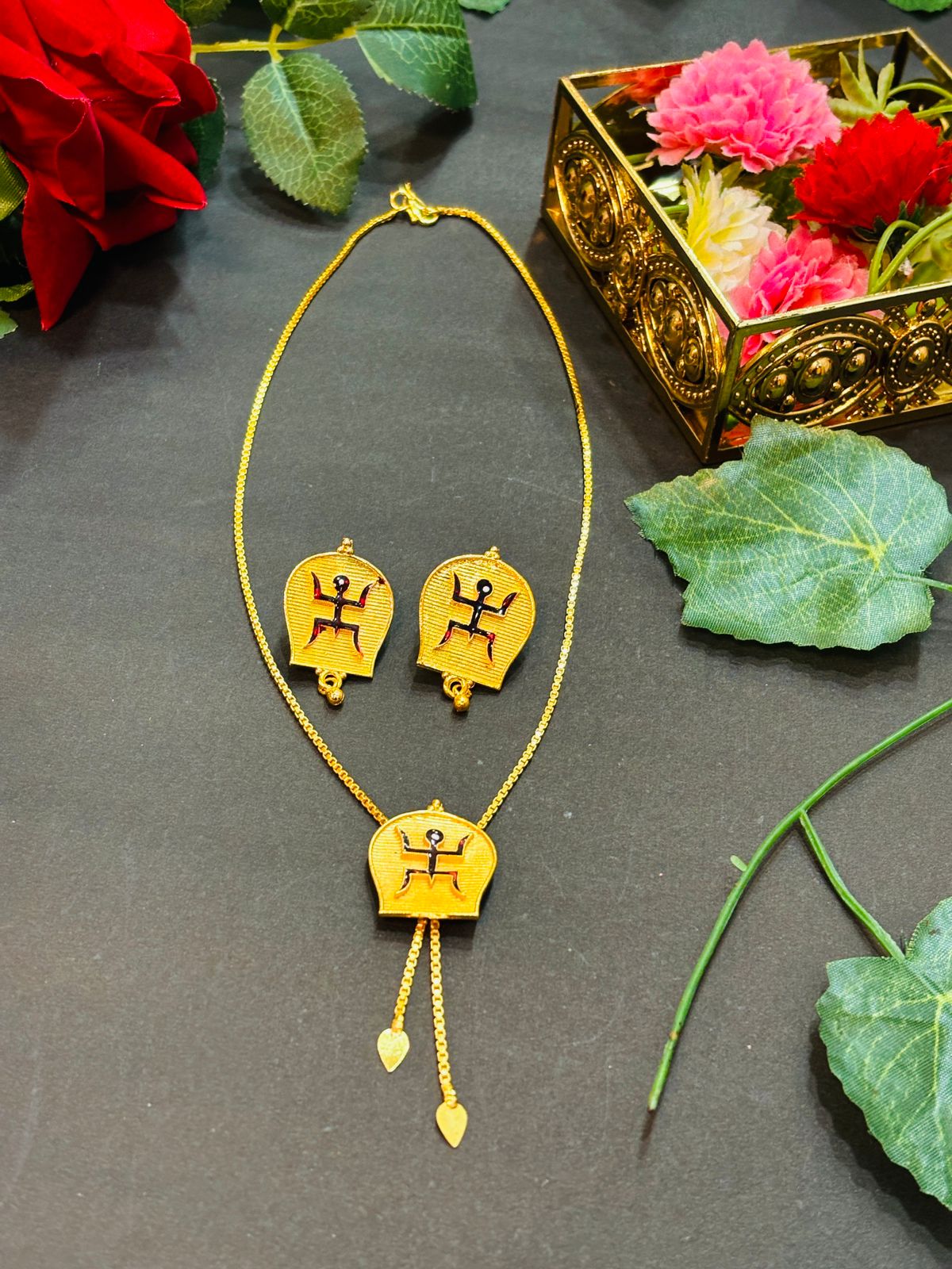 Swastik- Gold Plated Necklace Set