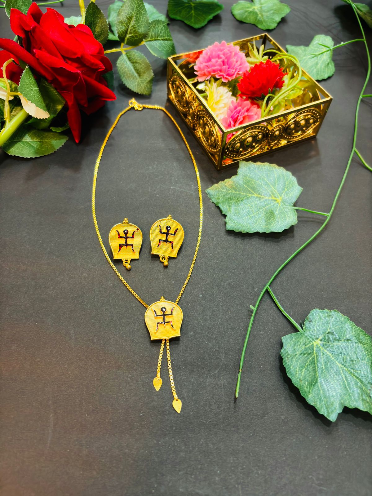 Swastik- Gold Plated Necklace Set