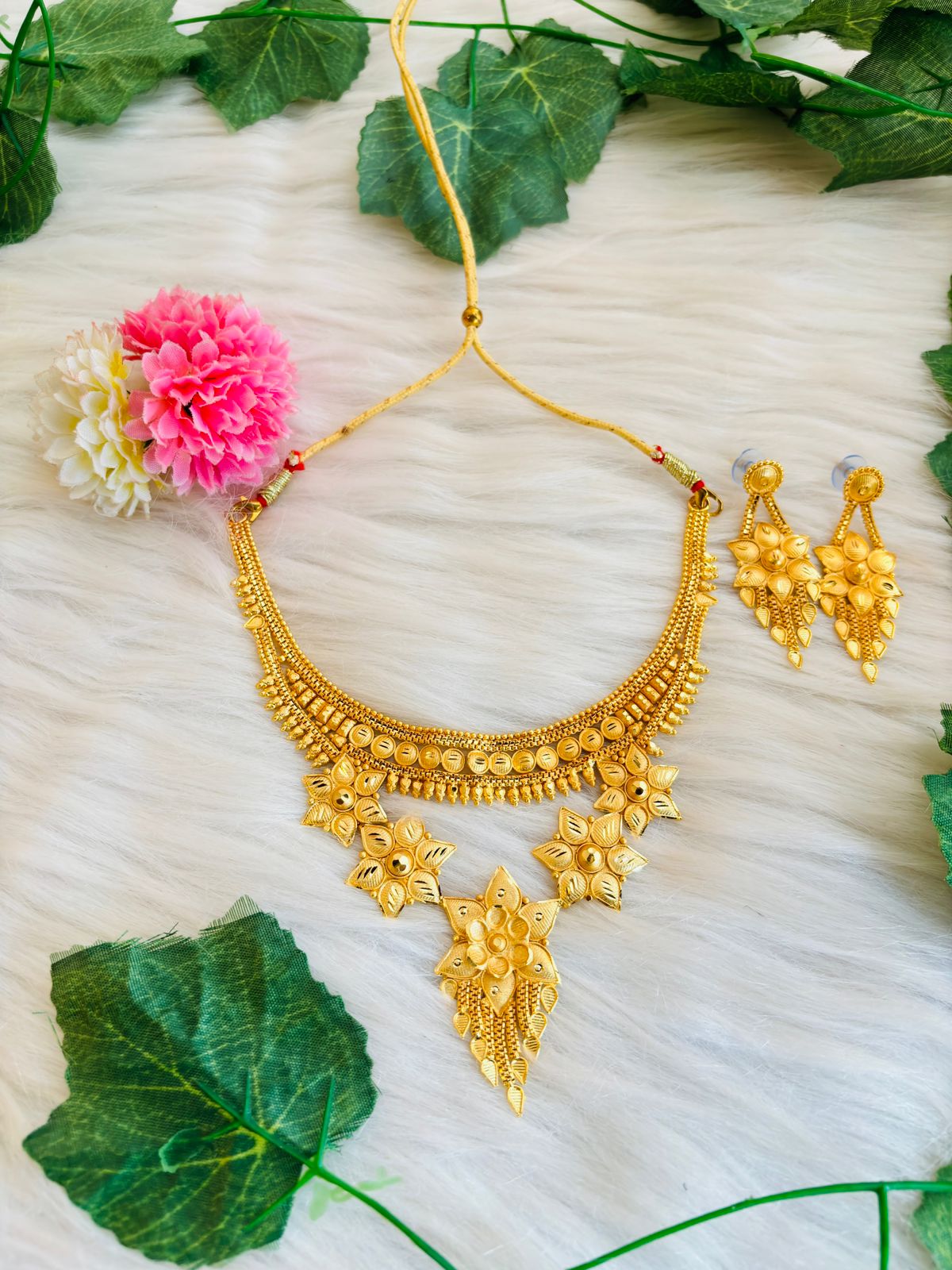 Golden Flower-Plated Necklace set