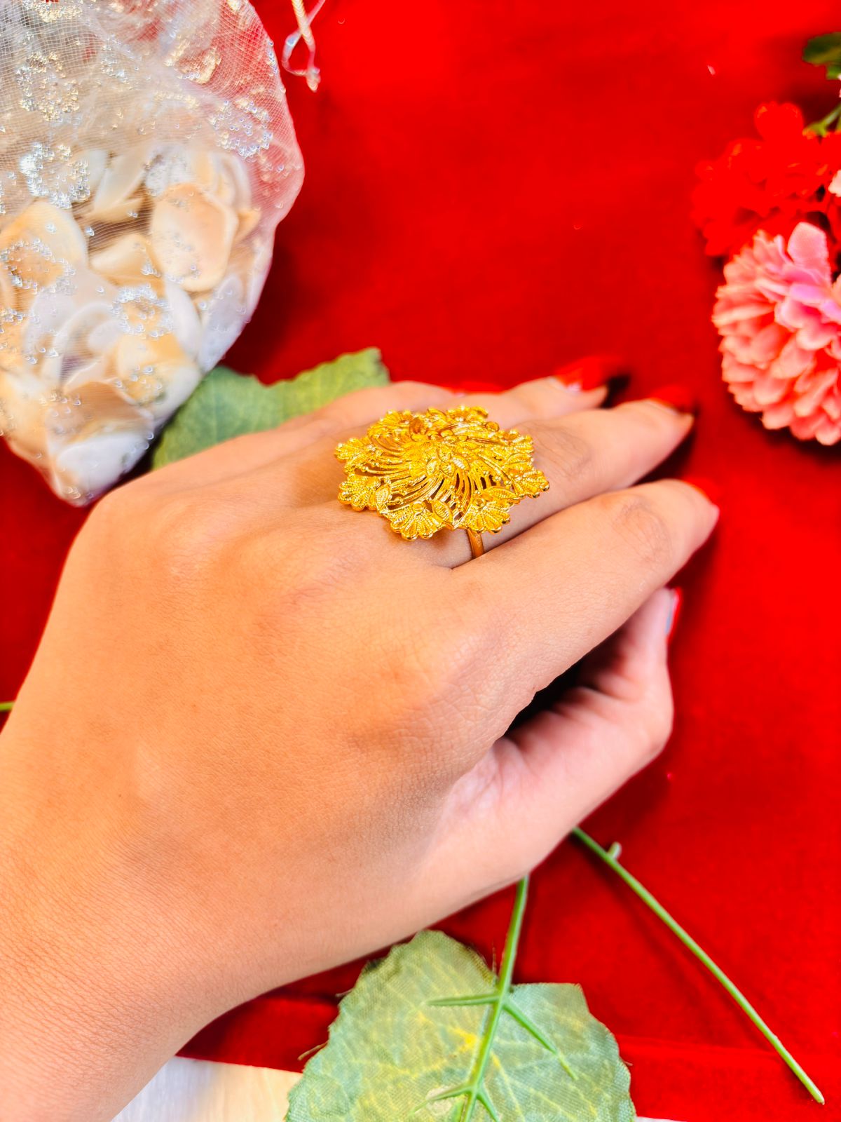 Sparkle On Finger- Gold Plated Ring