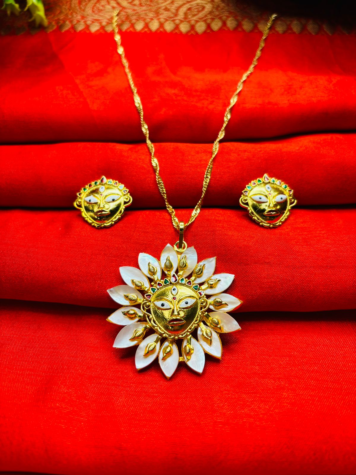 Durga Puja Special Gold Plated Jewellery(Sea Shell Design)