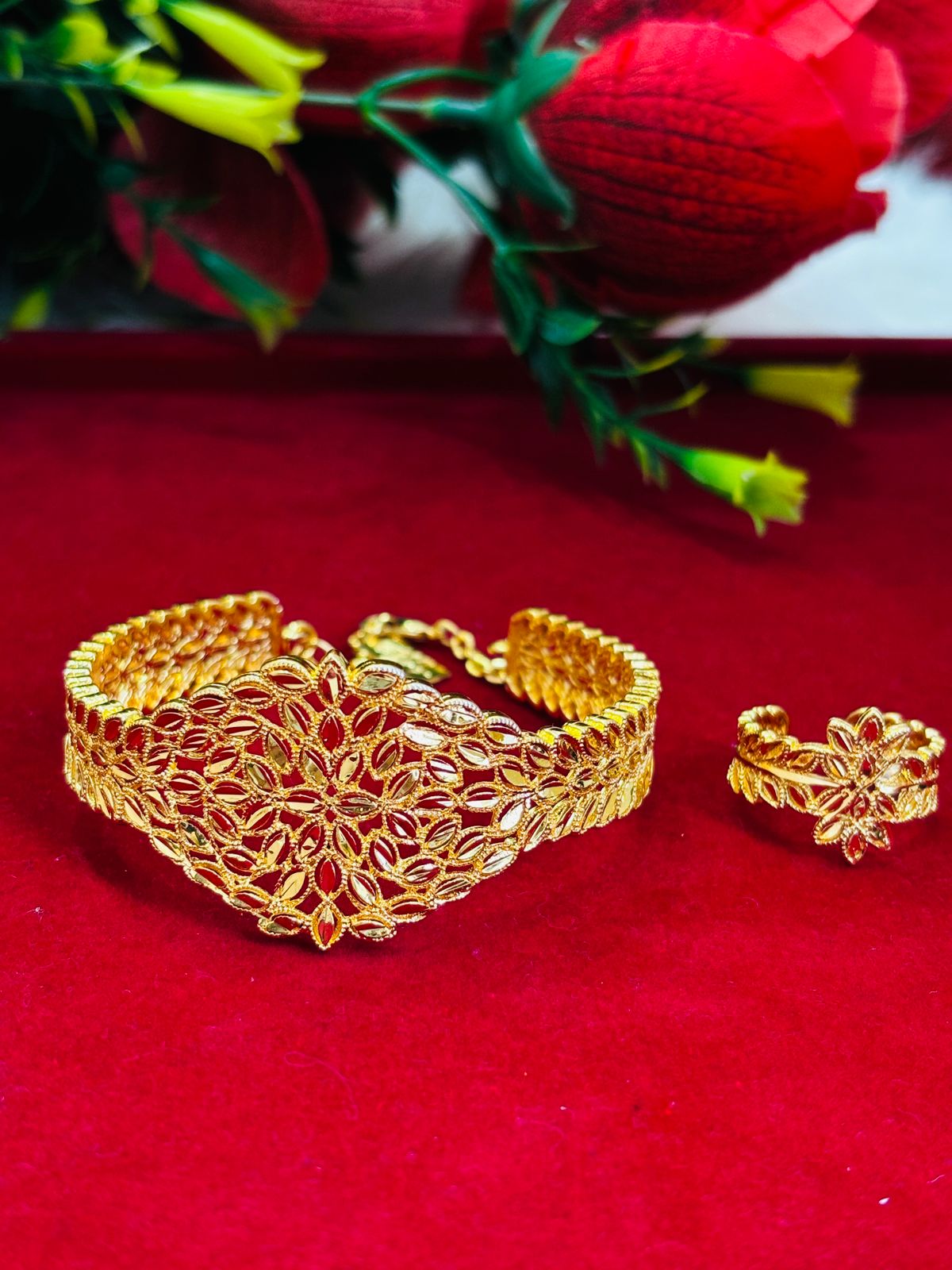 Haimanti Gold Plated Bracelet With Ring