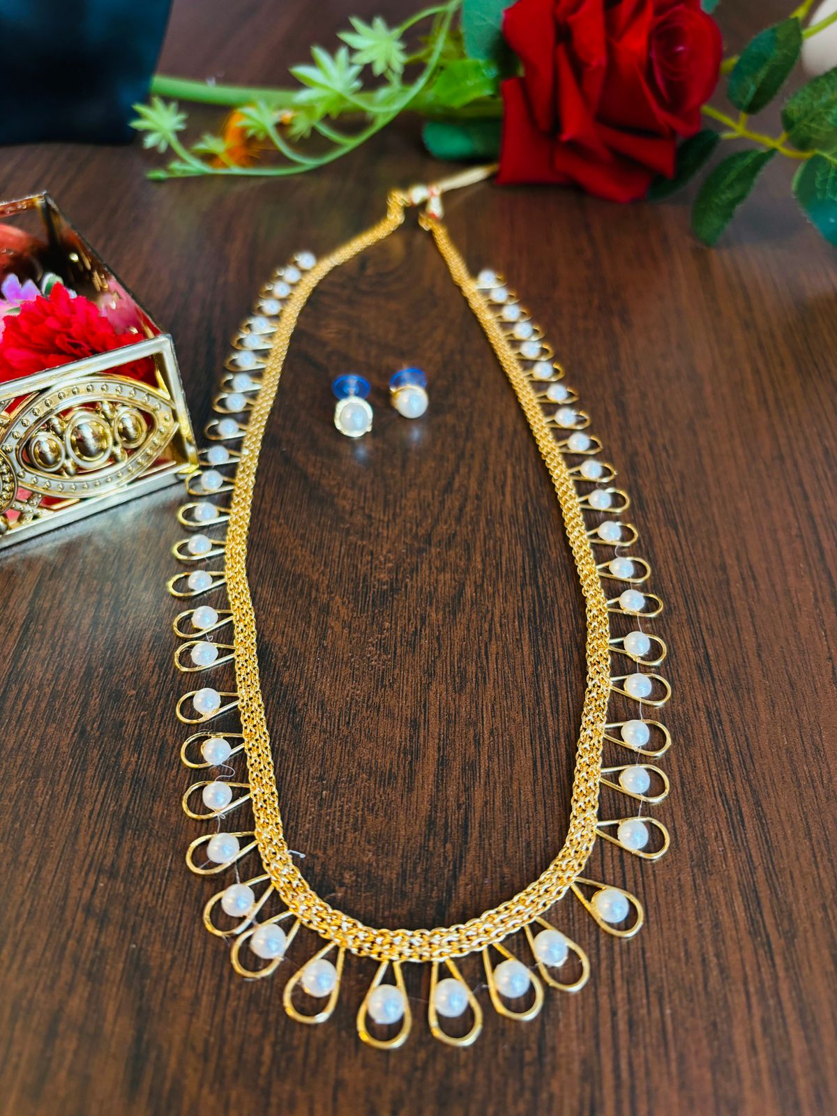 Gold Plated Pearl Set(Necklace And Earring Set)