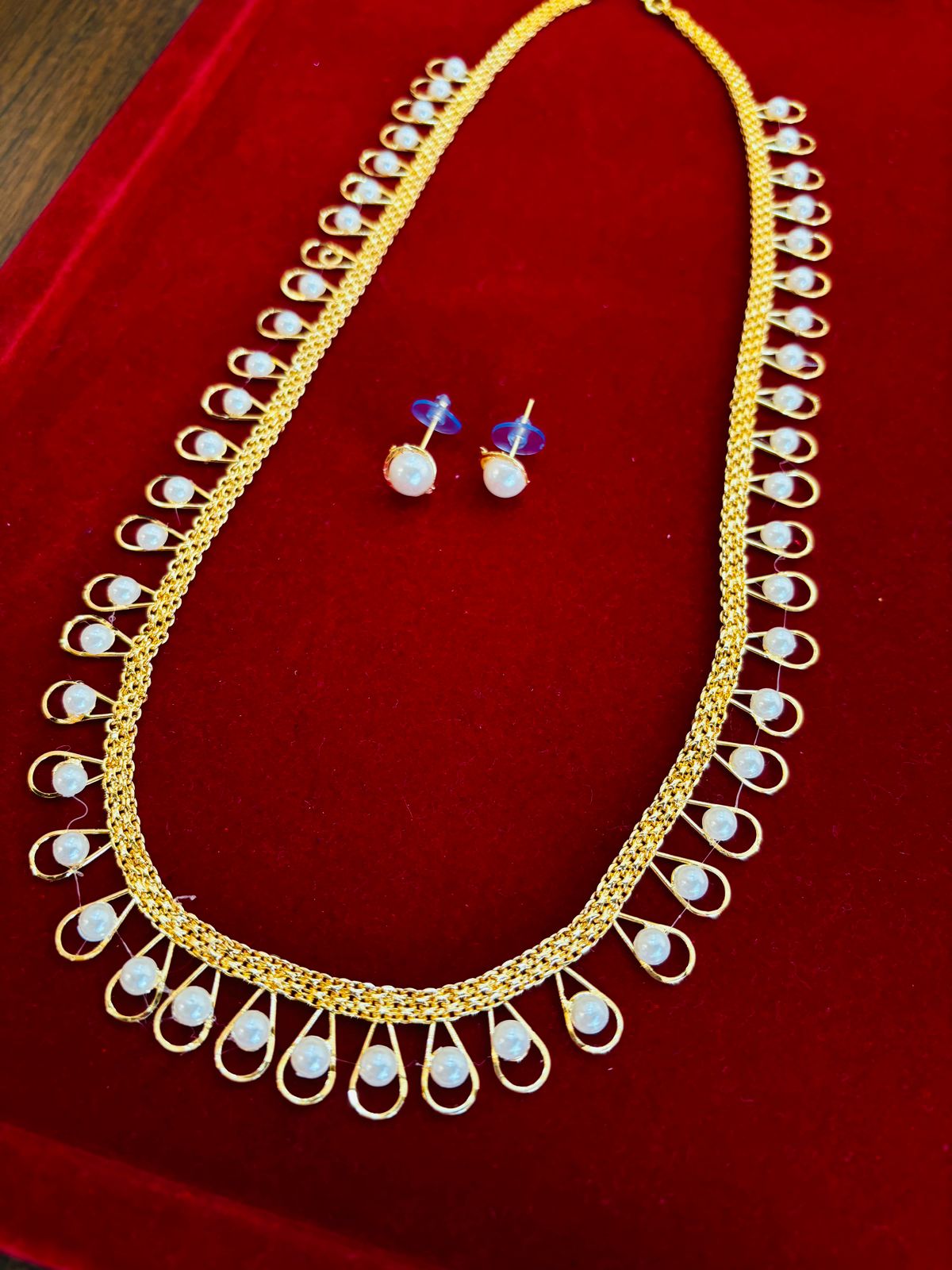 Gold Plated Pearl Set(Necklace And Earring Set)