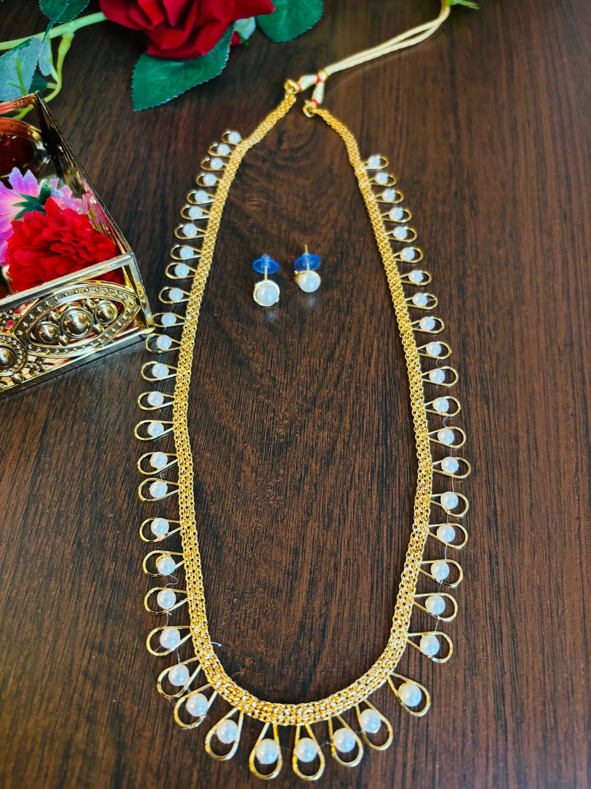 Gold Plated Pearl Set(Necklace And Earring Set)