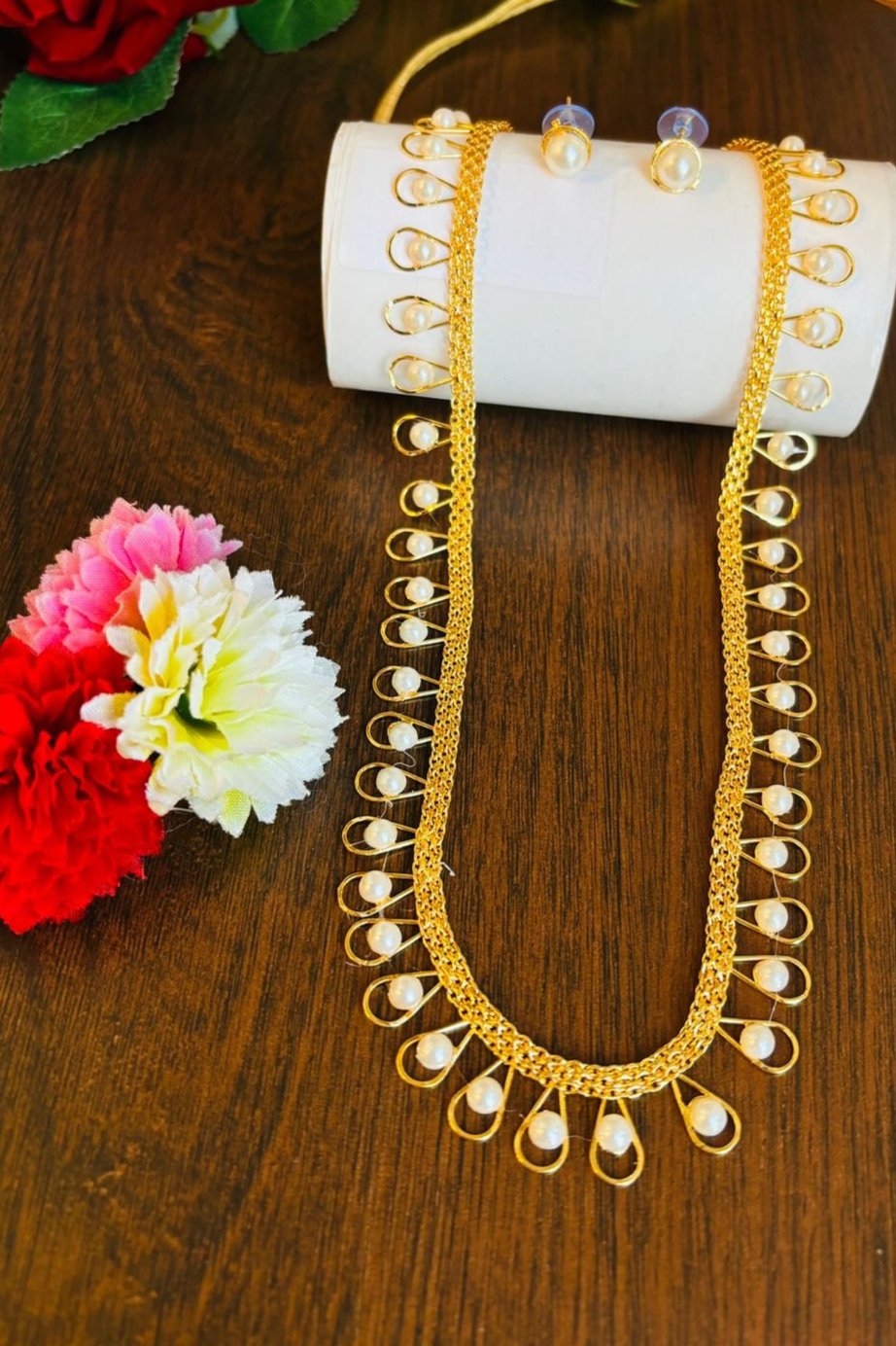 Gold Plated Pearl Set(Necklace And Earring Set)