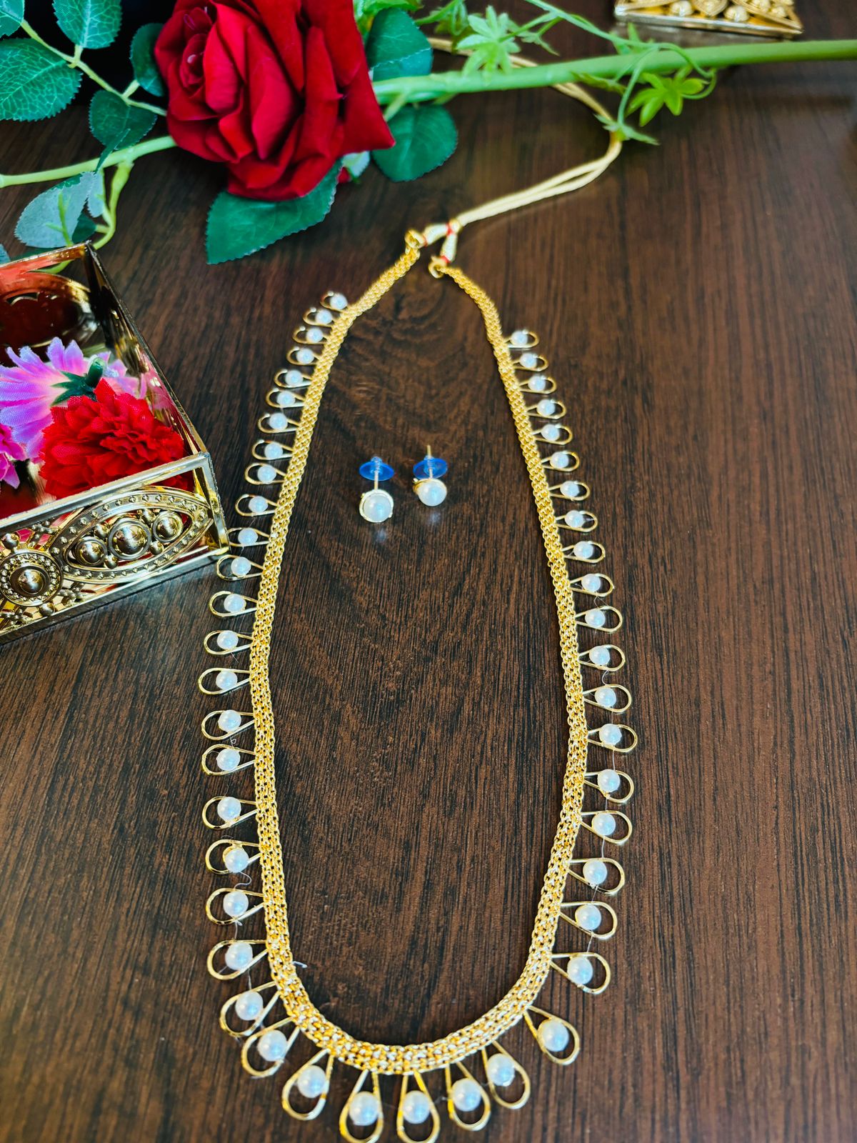 Gold Plated Pearl Set(Necklace And Earring Set)