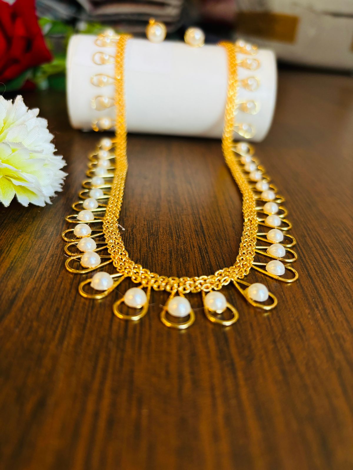 Gold Plated Pearl Set(Necklace And Earring Set)