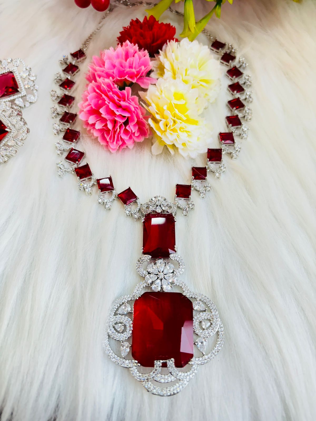 Red Love Fancy Long Necklace Set