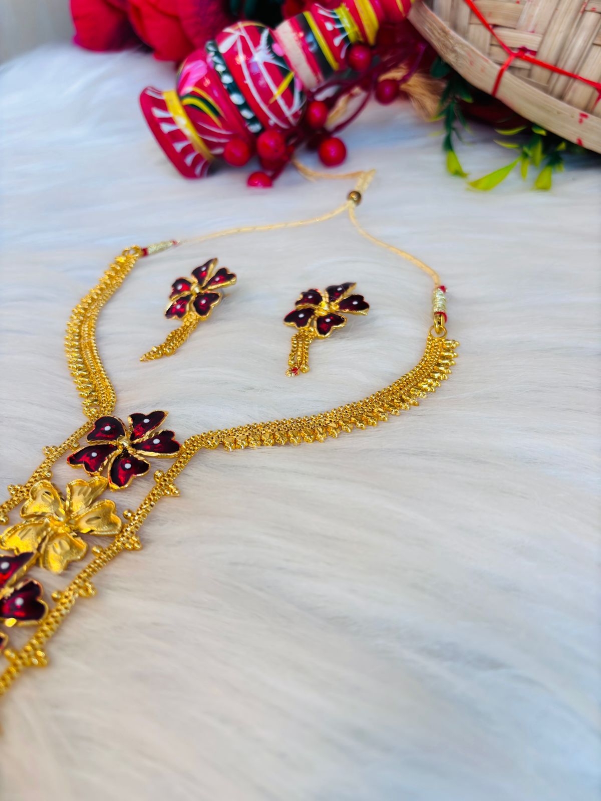 Ornamental Flower -Gold Plated Necklace Set