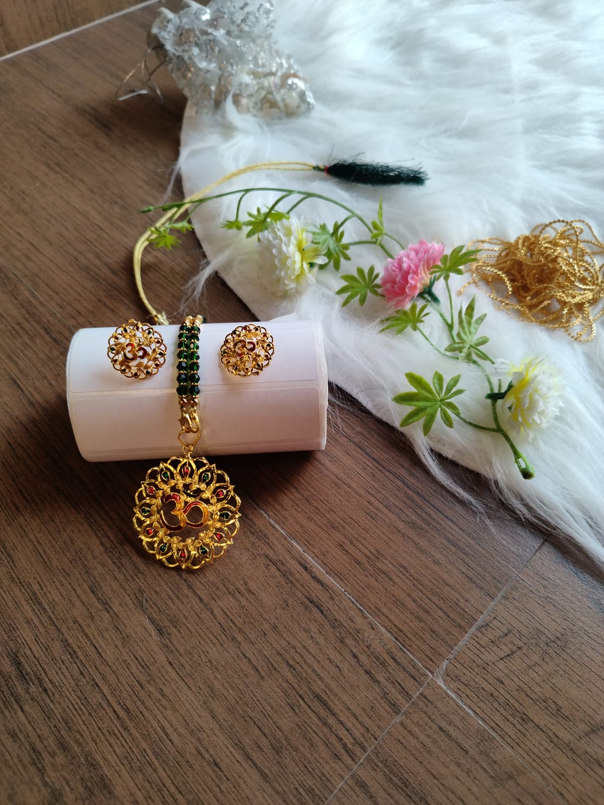 Om Designed Gold  Plated Jewellery Set