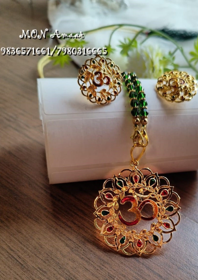 Om Designed Gold  Plated Jewellery Set